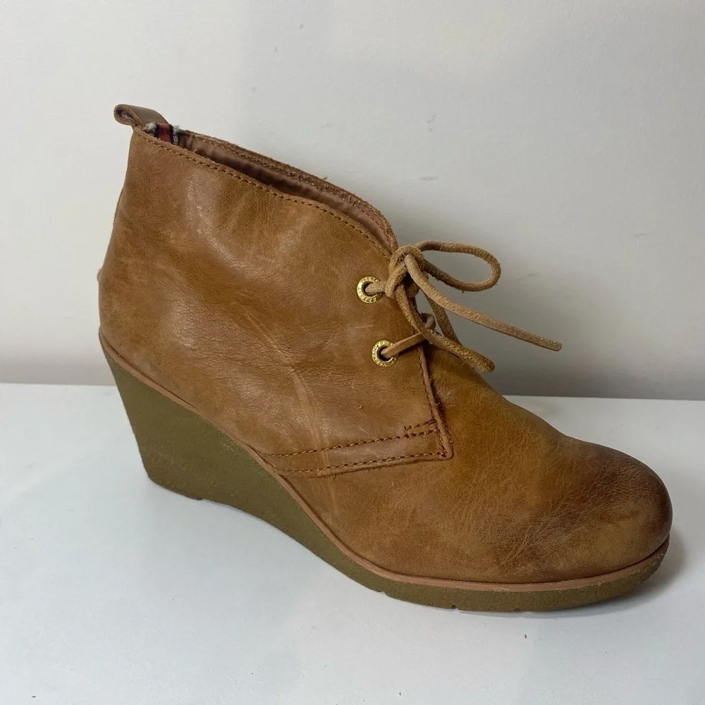 Sperry Brown Leather Top Sider Wedges Booties Size 7